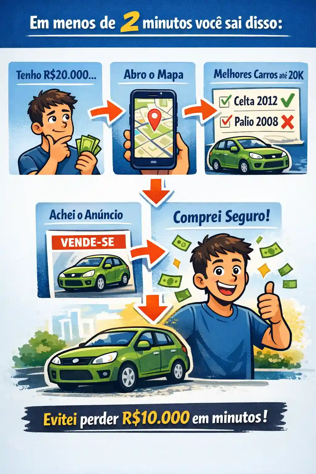 Transformação — antes e depois de usar o Mapa do Primeiro Carro